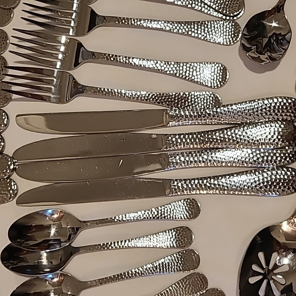 Towle Stainless Living Collection 45 Pieces, Hammered Flateware Silverware Fork - Picture 10 of 16